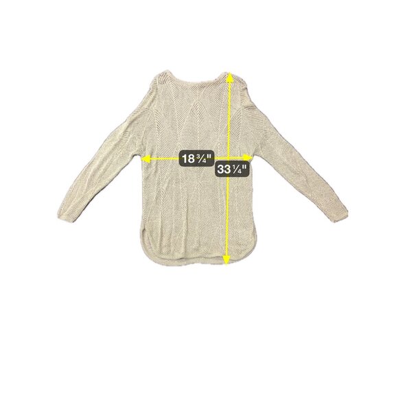 Oversized Womens Beige Open Knit Long-Sleeve Rounded Hem Sweater - Picture 5 of 7